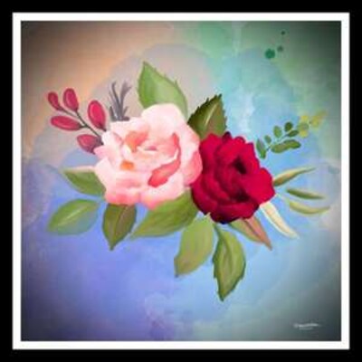Colorful  Rose Art Print Decor 4x4 , 5x5, 8x8 inches. Framed - image1